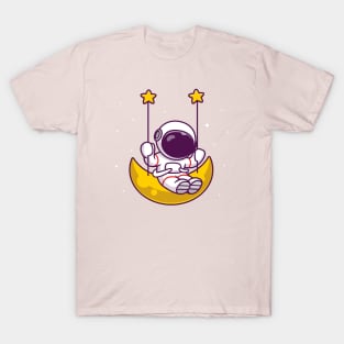 Cute Astronaut Swing On The Moon T-Shirt